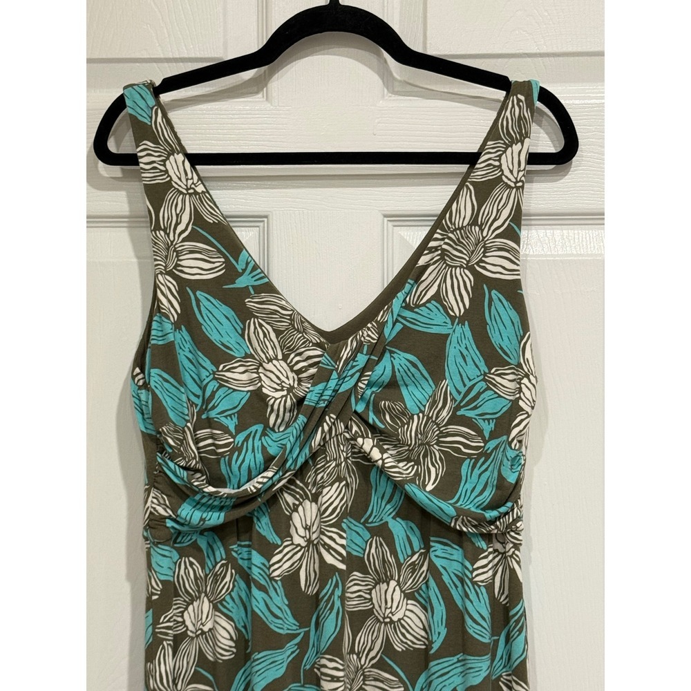Tommy Bahama Floral Twist Front V-Neck Dress Olive Turquoise White Size L - Picture 2 of 6